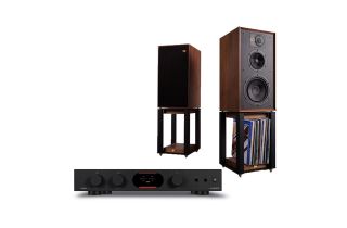 Audiolab 7000A Integrated Amplifier with Wharfedale Linton Heritage Standmount Speakers and Matching Stands