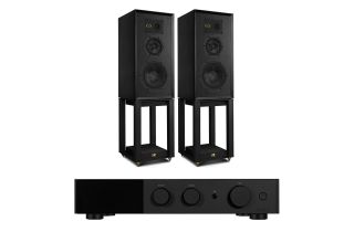 Audiolab 9000A Integrated Amplifier with Wharfedale Super Linton Heritage Standmount Speakers with Matching Stands