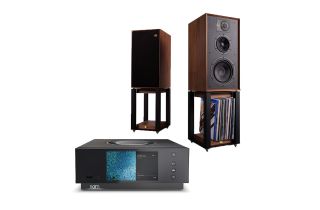 Naim Atom HDMI with Wharfedale Linton Heritage Standmount Speakers with Matching Stands