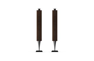 Nearly New - Bang & Olufsen Beolab 18 In Piano Black with Walnut Lamellas and Floor Stands