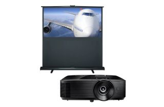 Optoma H190X 3800lm WXGA Projector with Sapphire 92" SFL200WSFP Manual Portable Pull-Up Projector Screen