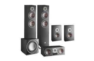 Dali Oberon 7 AV Speaker System with Oberon On-wall Speakers & E-9 F Sub - Black Ash (Vinyl)