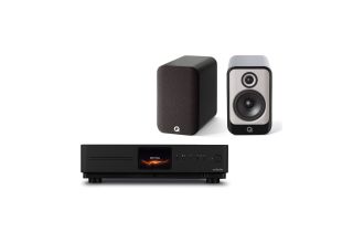 Audiolab Omnia Amplifier & CD Streaming System with Q Acoustics Concept 30 Standmount Speakers