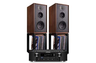 Marantz PM7000N Integrated Stereo Amplifier with Wharfedale Linton Heritage Standmount Speakers and Matching Stands