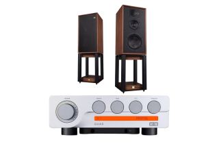 Quad 3 Integrated Amplifier with Wharfedale Linton Heritage Standmount Speakers with Matching Stands