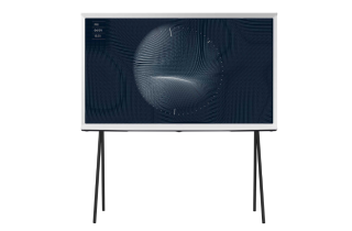 Samsung QE50LS01BG 50" Serif QLED 4K HDR Smart TV with 360 design and Matte glare-free screen.
