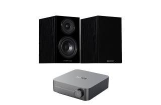 WiiM Stereo Amplifier with Wharfedale Diamond 12.1 Bookshelf Speakers