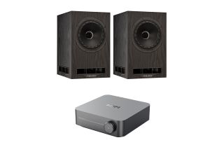 WiiM Stereo Amplifier with Fyne Audio F5e Bookshelf Speakers