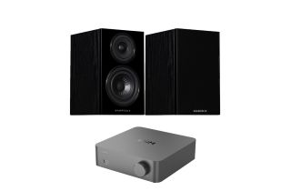 WiiM Vibelink Amp with Wharfedale Diamond 12.1 Bookshelf Speakers