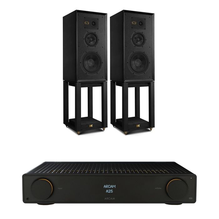 Arcam Radia A25 Integrated Amplifier with Wharfedale Super Linton Heritage Standmount Speakers with Matching Stands main product photo