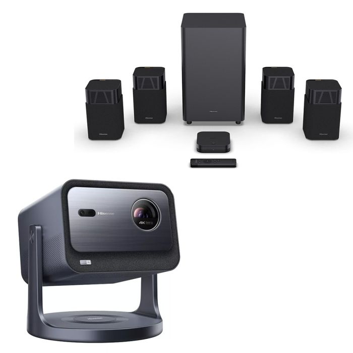 Hisense C2TUK-Pro Smart Mini Projector with Hisense HT Saturn Dolby Atmos / DTS:X Wireless Home Cinema Speaker System main product photo