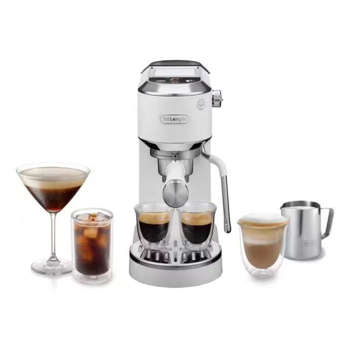 De'Longhi Dedica Duo Expresso Machine with Advanced Milk Steam Wand & Cold Brew Option - White main product photo