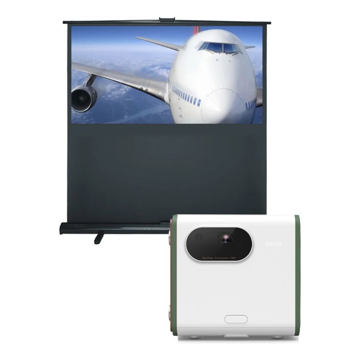 BenQ GS50 LED DLP 1080p Full HD Smart Portable Short Throw Projector with Sapphire 92" SFL200WSFP Manual Portable Pull-Up Projector Screen main product photo