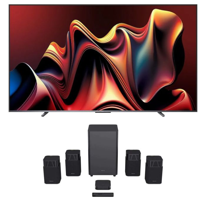 Hisense 100U7NQTUK 100" 4K Mini-LED Smart TV with Hisense HT Saturn Dolby Atmos / DTS:X Wireless Home Cinema Speaker System main product photo