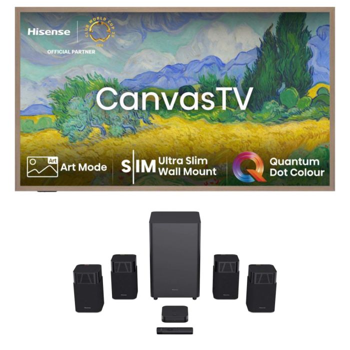 Hisense 55S7NQTUK 55" 4K QLED Canvas TV with Hisense HT Saturn Dolby Atmos / DTS:X Wireless Home Cinema Speaker System main product photo