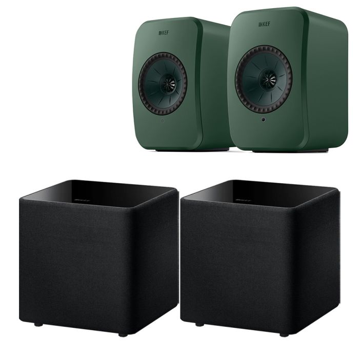 KEF LSX II LT AV Speaker Pack (Pair of Kube 8 MIE Subs) - Sage Green main product photo
