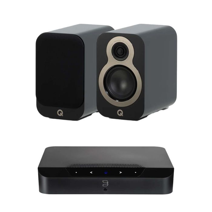 Bluesound POWERNODE EDGE Compact Wireless Music Streaming Amplifier with Q Acoustics 3010c Bookshelf Speakers main product photo