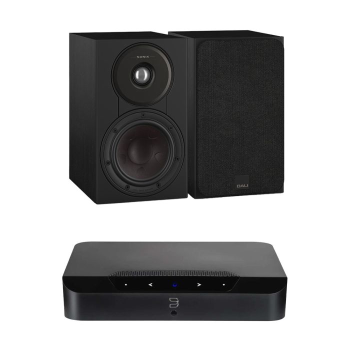 Bluesound POWERNODE EDGE Compact Wireless Music Streaming Amplifier with Dali SONIK 1 Bookshelf Speakers main product photo