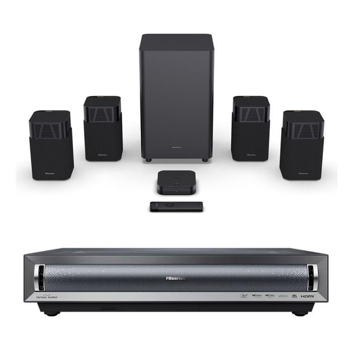 Hisense PX3TUK 4K Smart Laser Cinema Projector with Hisense HT Saturn Dolby Atmos / DTS:X Wireless Home Cinema Speaker System main product photo