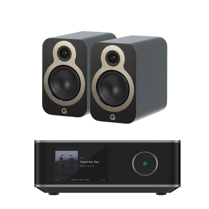 WiiM Amp Ultra Streaming Amplifier with Q Acoustics 3020c Bookshelf Speakers main product photo