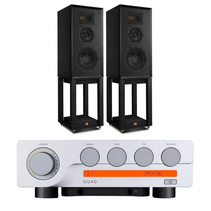 Quad 3 Integrated Amplifier with Wharfedale Super Linton Heritage Standmount Speakers with Matching Stands main product photo