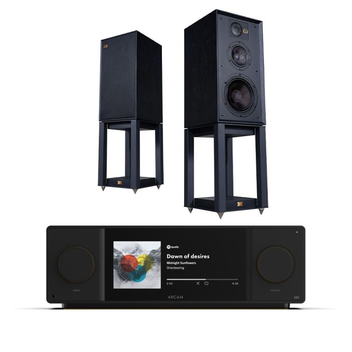 Arcam Radia SA45 Streaming Amplifier with Wharfedale Linton Heritage Standmount Speakers with Matching Stands main product photo