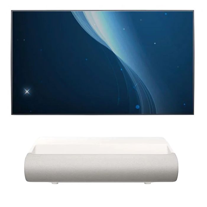 Samsung The Premiere LPU7D 4K Laser Projector with Sapphire 120" SALFS266WSF Fixed Frame ALR Projector Screen main product photo
