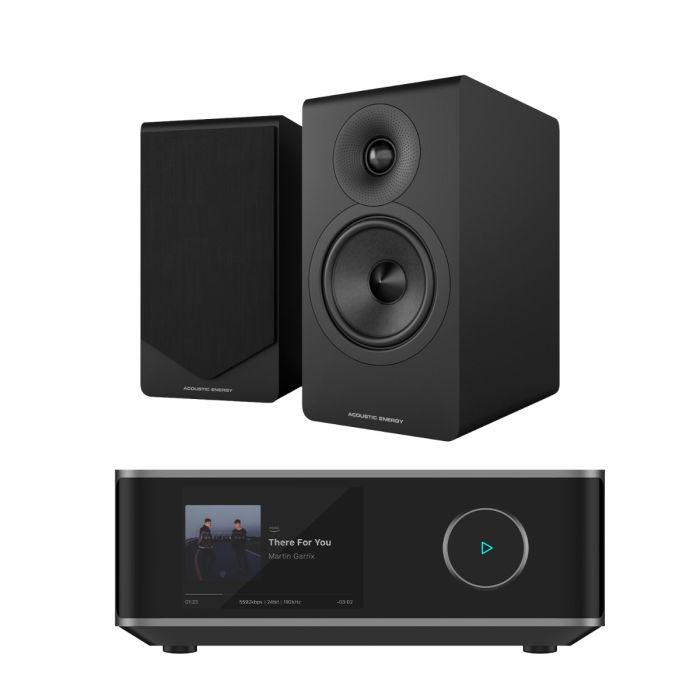 WiiM Amp Ultra Streaming Amplifier with Acoustic Energy AE300² Bookshelf Speakers main product photo