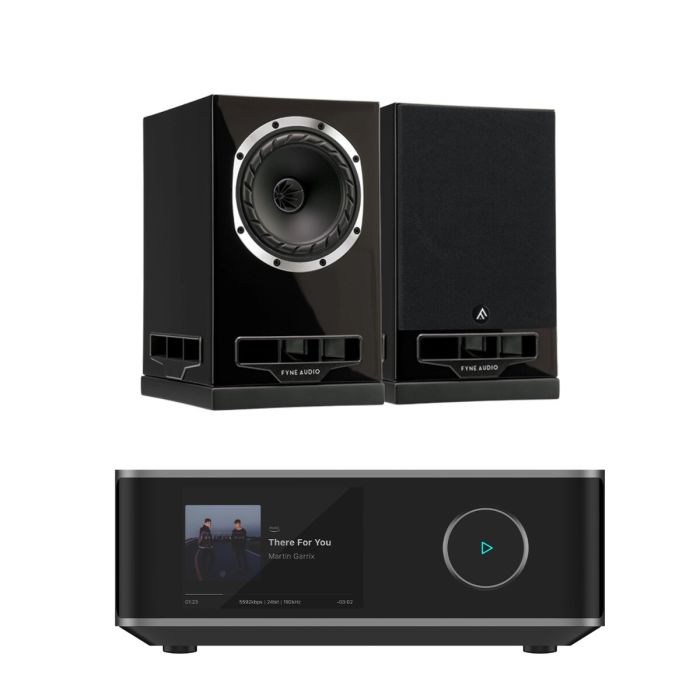 WiiM Amp Ultra Streaming Amplifier with Fyne Audio F5S Bookshelf Speakers main product photo