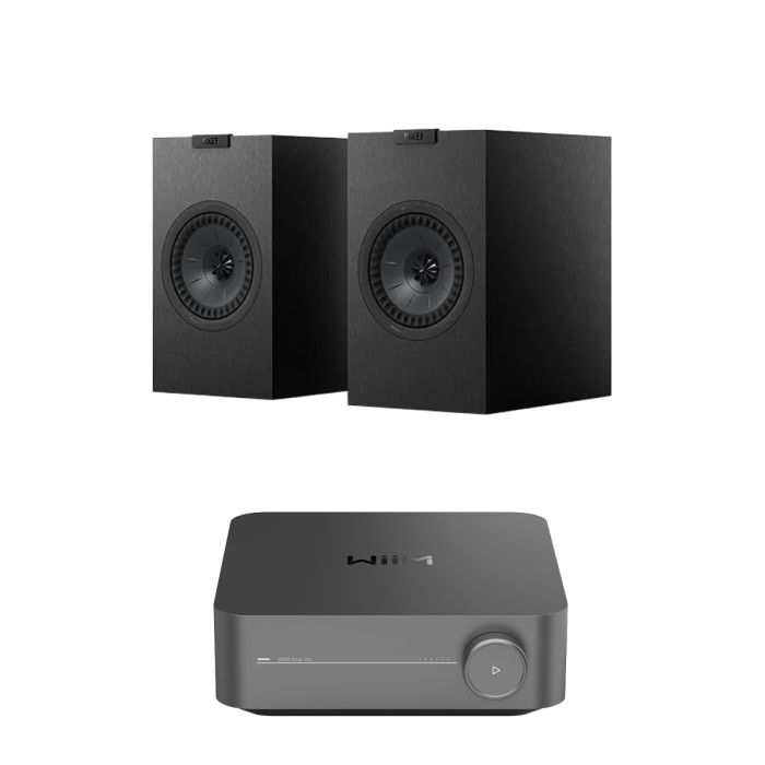 WiiM Amp Pro Streaming Amplifier with KEF Q1 META Bookshelf Speakers main product photo