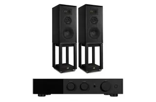Audiolab 9000A Integrated Amplifier with Wharfedale Super Linton Heritage Standmount Speakers with Matching Stands