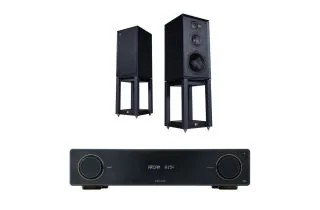 Arcam A15+ Integrated Amplifier with Wharfedale Linton Heritage Standmount Speakers with Matching Stands