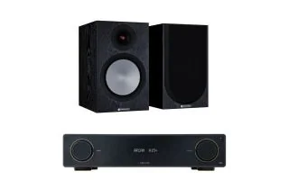 Arcam A15+ Integrated Amplifier with Monitor Audio Silver 100 7G Bookshelf Speakers