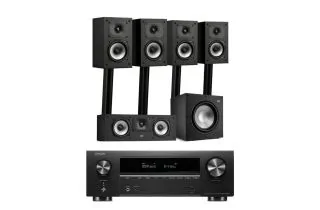 Denon AVR-X1800H 7.2 Ch. 175W 8K AV Receiver with Polk Audio Monitor XT15AV 5.1 Speaker Package