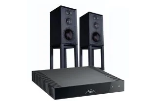 Naim CI UNITI 102 Streaming Amplifier with Wharfedale Linton Heritage Standmount Speakers with Matching Stands