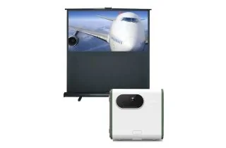 BenQ GS50 LED DLP 1080p Full HD Smart Portable Short Throw Projector with Sapphire 92" SFL200WSFP Manual Portable Pull-Up Projector Screen