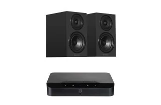 Bluesound POWERNODE EDGE Compact Wireless Music Streaming Amplifier with Wharfedale Diamond 12.1i Bookshelf Speakers
