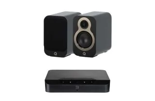 Bluesound POWERNODE EDGE Compact Wireless Music Streaming Amplifier with Q Acoustics 3010c Bookshelf Speakers