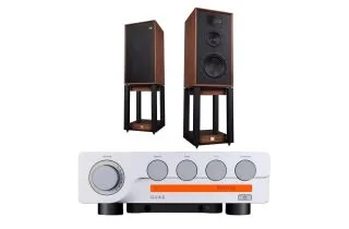 Quad 3 Integrated Amplifier with Wharfedale Linton Heritage Standmount Speakers with Matching Stands