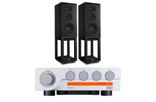 Quad 3 Integrated Amplifier with Wharfedale Super Linton Heritage Standmount Speakers with Matching Stands