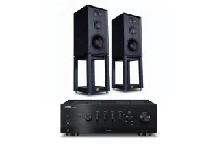 Yamaha R-N1000A Network Receiver with Wharfedale Linton Heritage Standmount Speakers with Matching Stands