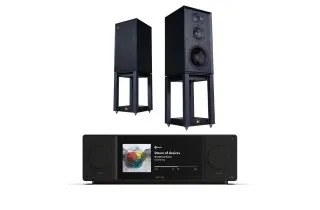 Arcam Radia SA45 Streaming Amplifier with Wharfedale Linton Heritage Standmount Speakers with Matching Stands