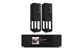 Arcam Radia SA45 Streaming Amplifier with Wharfedale Super Linton Heritage Standmount Speakers with Matching Stands