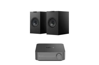 WiiM Amp Pro Streaming Amplifier with KEF Q1 META Bookshelf Speakers