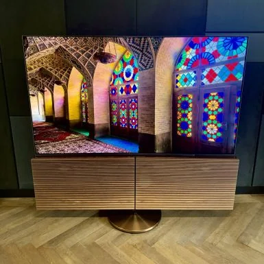 Ex Display - Bang & Olufsen 77" Beovision Harmony in Bronze Tone / Walnut with Motorised Floor Stand