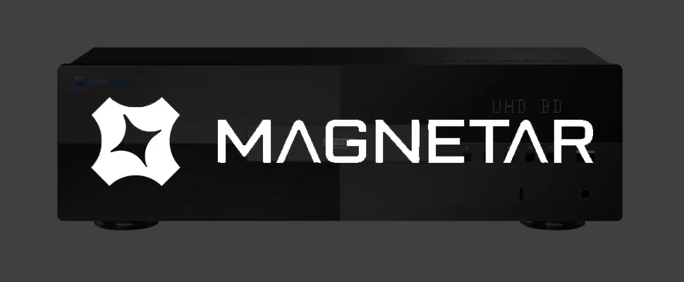 Grey background featuring the Magnetar logo and branding on the left, with a sleek black and grey electronic device labeled 'Ultra HD Blu-ray' on the right.