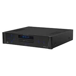 Black CD player with a digital display showing "00:01:01." Features control buttons, front-loading CD tray, and a sleek, modern design.