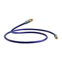 A coiled purple audio cable with metallic connectors on each end, positioned on a white background. The cable reflects a sheen, suggesting quality and durability.