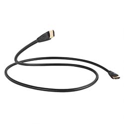 A black HDMI cable with gold connectors on both ends, coiled loosely in a simple loop against a plain white background, suggesting connectivity and technology.