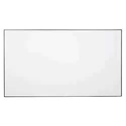 A blank rectangular whiteboard with a thin black frame is centered against a plain background, conveying simplicity and potential for ideas.